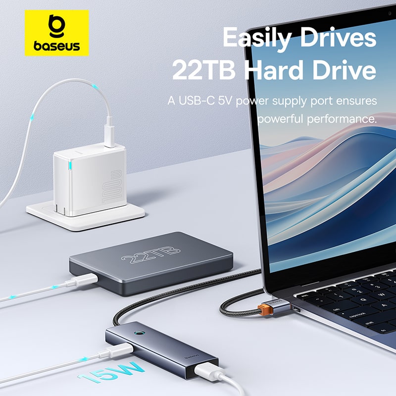 Hub Chia Cổng Baseus UltraJoy 4 Cổng USB 3.0 | Tốc Độ 5Gbps, Hỗ Trợ Nguồn Phụ Type-C