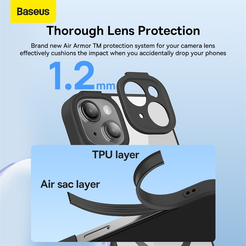 Ốp Lưng Baseus iP14 Magnetic Frame Series | Chống Ố Vàng, Kèm Kính Cường Lực, Viền Đen