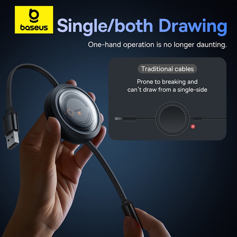 Cáp Sạc 3-in-1 Baseus Free2Draw USB to M+L+C 3.5A | Rút Gọn Siêu Tiện Lợi Vỏ Trong Suốt, Chống Rối