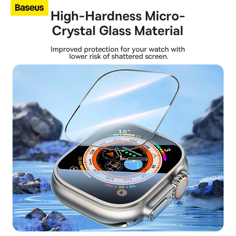 Cường lực cho Apple Watch Baseus Full-Coverage Micro-Crystal Tempered Glass Screen Protector for AP Watch Ultra 49mm, Clear (Pack of 1 with cleaning kit)