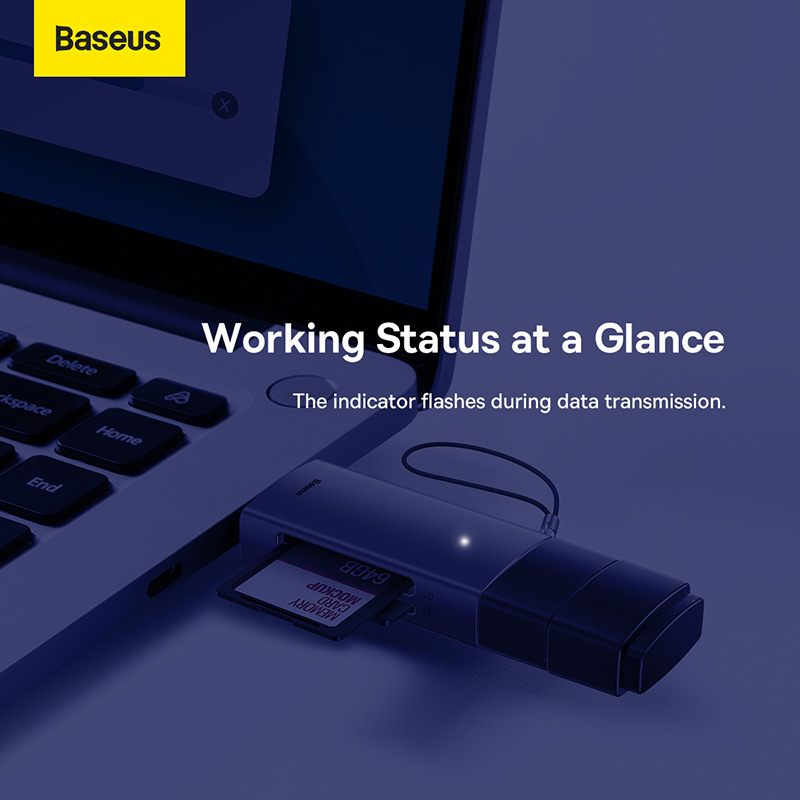 Đầu Đọc Thẻ Nhớ SD/TF Baseus Lite | Vỏ Kim Loại, Có Nắp Chống Bụi & Đèn Báo, Cổng USB & Type-C