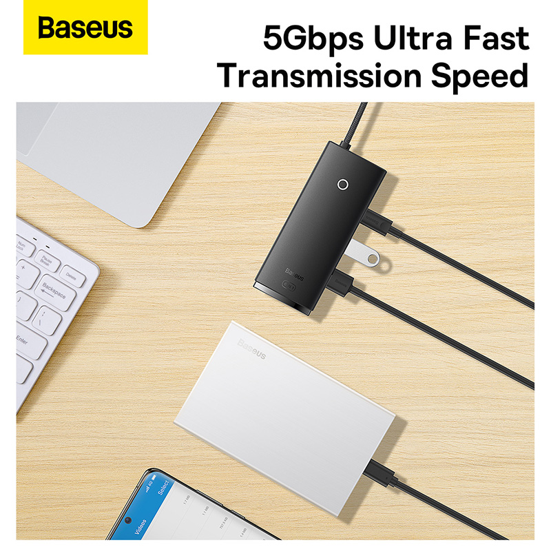 Hub Chuyển Đổi Baseus Lite 6 In 1 |  Type-C to HDMI 4K USB3.0 & Khe Thẻ Nhớ SD/TF [Phiên bản Data]
