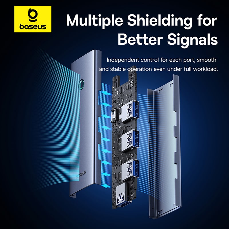 Hub Chia Cổng Baseus UltraJoy 4 Cổng USB 3.0 | Tốc Độ 5Gbps, Hỗ Trợ Nguồn Phụ Type-C