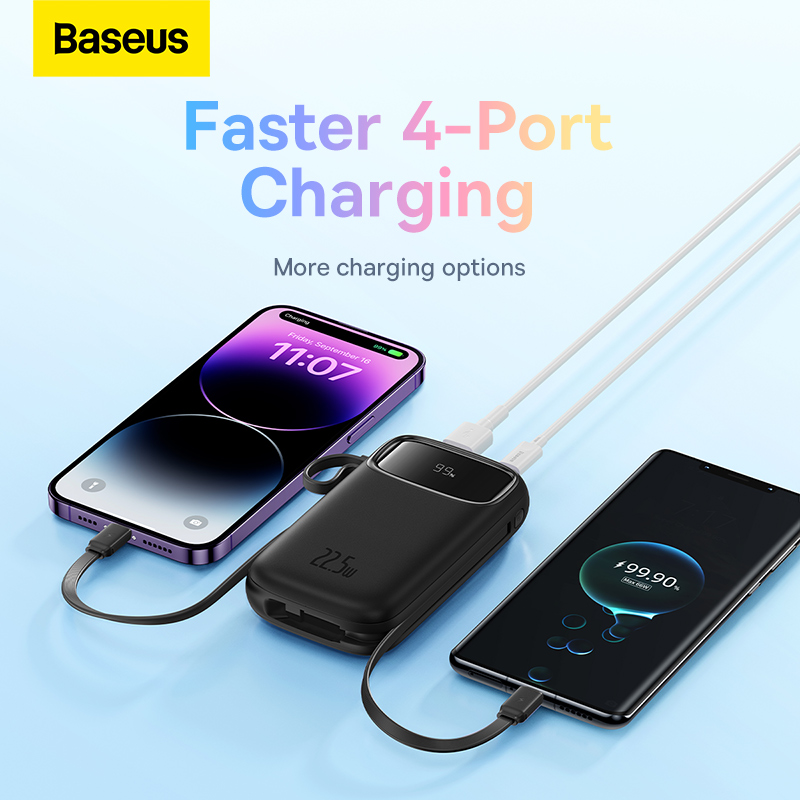 Sạc Dự Phòng Baseus Qpow2 22.5W | Kèm Sẵn 2 Cáp Ln & Type-C, Màn Hình LED, 10.000/20.000mAh