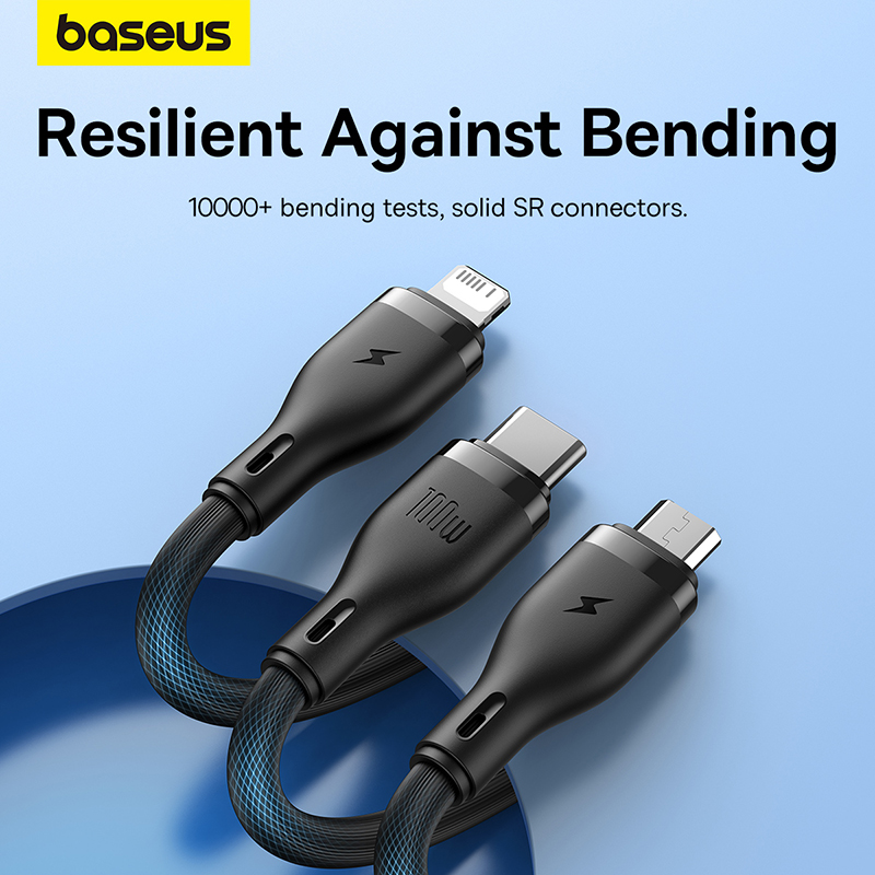 Cáp Sạc Nhanh Baseus Pudding 3 trong 1 USB to M+L+C 100W | Siêu Tốc 100W, Cân Mọi Thiết Bị