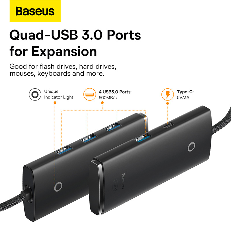 Hub Chuyển Đổi Baseus Lite Series Type-C | Mở Rộng 4 Cổng USB 3.0 Tốc Độ Cao 5Gbps