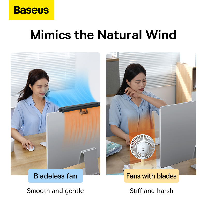 Quạt Baseus 2 trong 1 Gắn Màn Hình & Để Bàn | Dáng Dài 300mm, Không Cánh, Gió Tự Nhiên