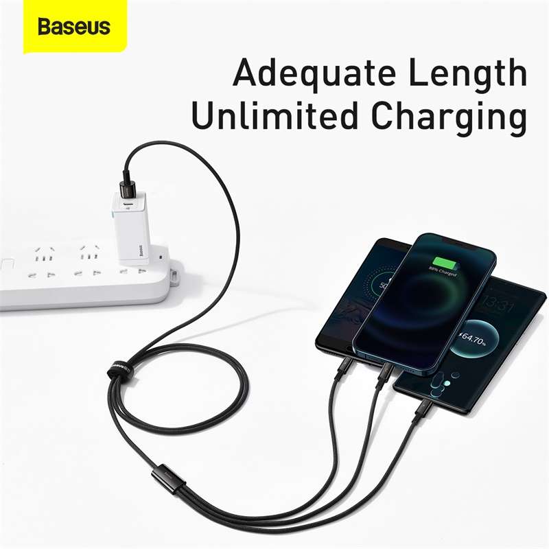 Cáp sạc 3 đầu siêu bền Baseus Tungsten Gold Series 3 in 1 (USB to Type C/ Lightning/ Micro USB, 3.5A Fast Charging & Data Cable )