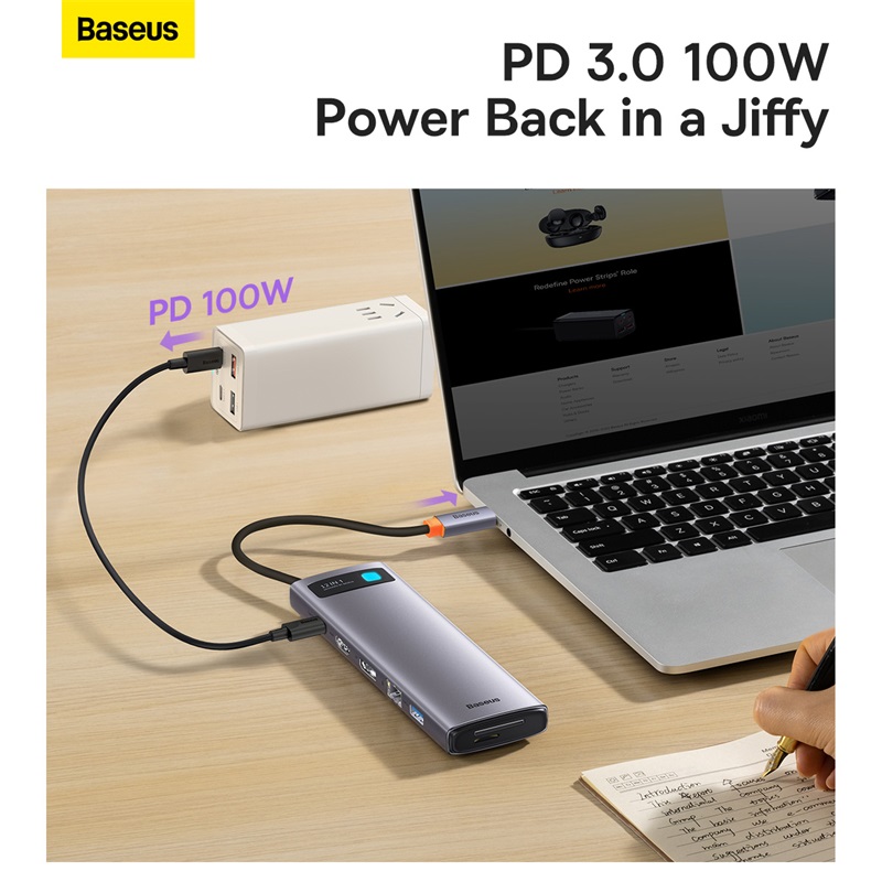 Hub Chuyển Đổi Baseus Metal Gleam Series Type-C | Mở Rộng Cổng Cho Macbook, Laptop
