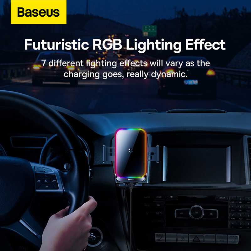 Giá Đỡ Điện Thoại Baseus Halo Cho Ô Tô | Kẹp Tự Động & Sạc Không Dây 15W Kèm Đèn RGB