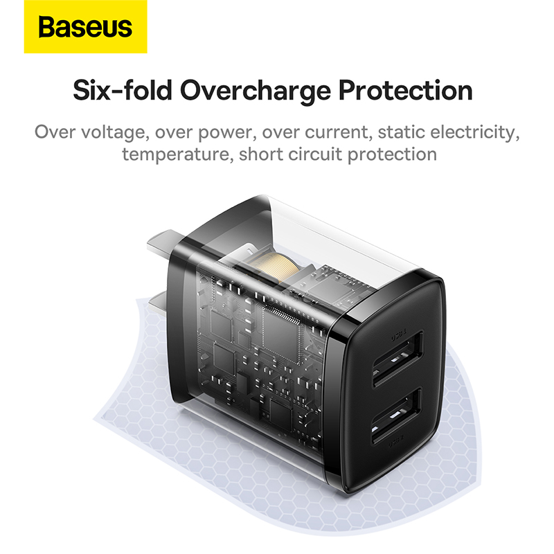 Củ Sạc Baseus 2 Cổng USB 10.5W | Sạc An Toàn Cho Điện Thoại & Phụ Kiện