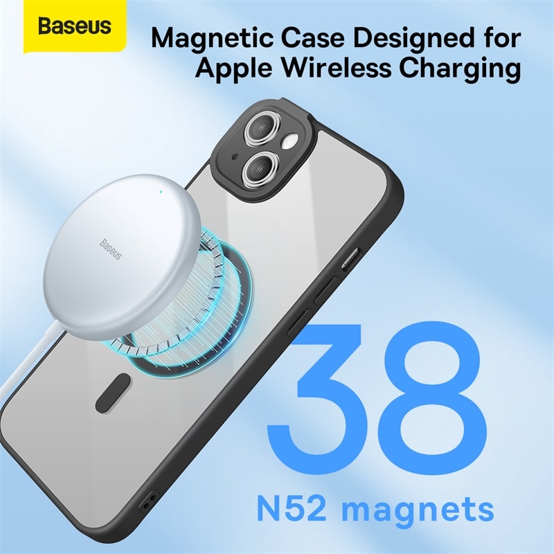Ốp Lưng Baseus iP14 Magnetic Frame Series | Chống Ố Vàng, Kèm Kính Cường Lực, Viền Đen