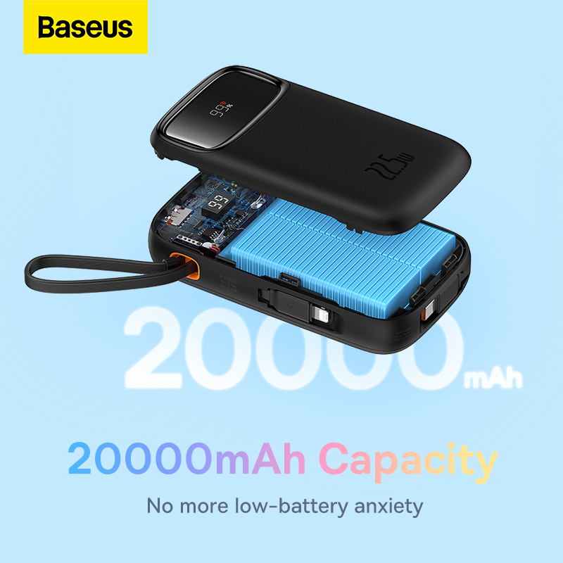 Sạc Dự Phòng Baseus Qpow2 22.5W | Kèm Sẵn 2 Cáp Ln & Type-C, Màn Hình LED, 10.000/20.000mAh