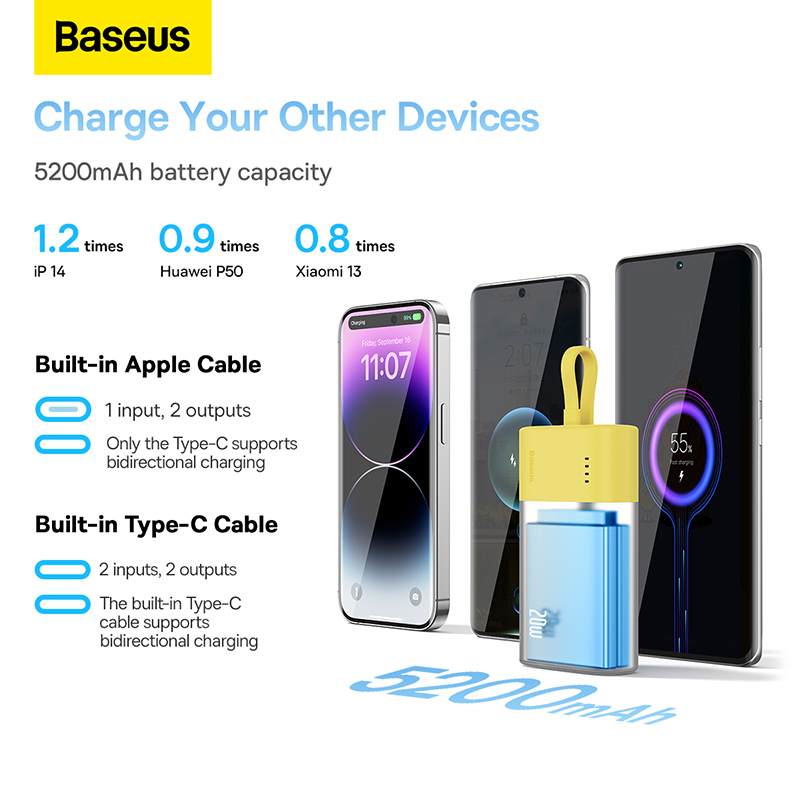 Sạc Dự Phòng Baseus Popsicle 5200mAh 20W | Kèm Sẵn Dây Sạc, Tùy Chọn Cáp Type-C / Ln