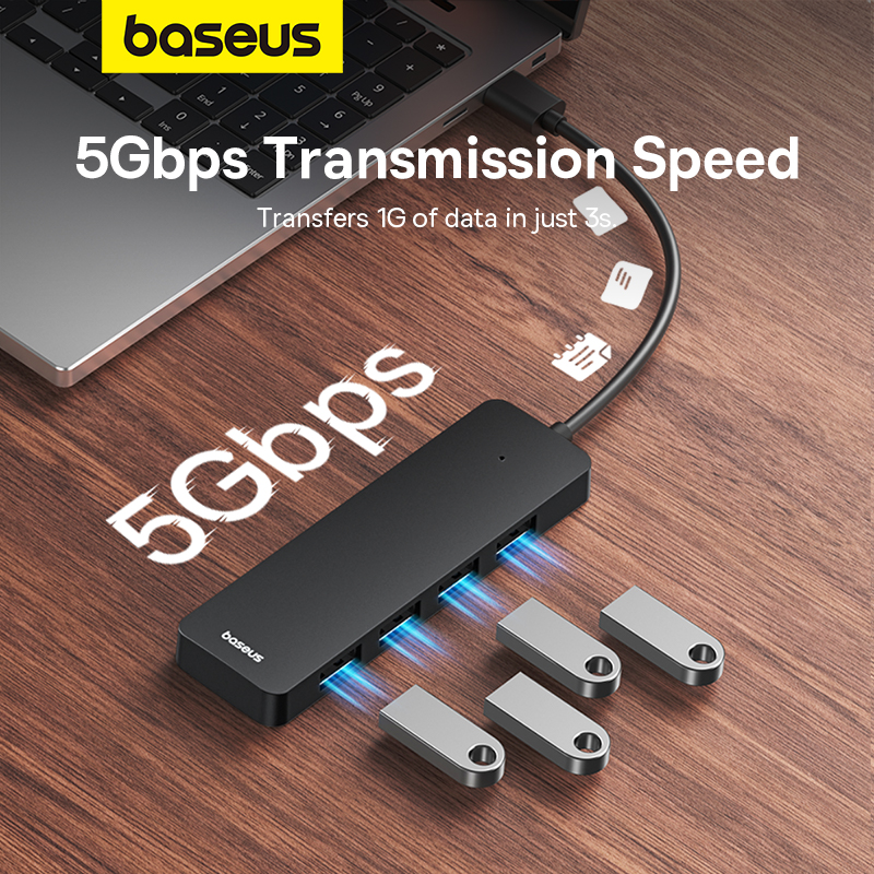 Hub Chia Cổng Baseus UltraJoy Lite 4 Cổng USB | Tốc Độ 5Gbps, Mở Rộng Kết Nối Cho Laptop & PC