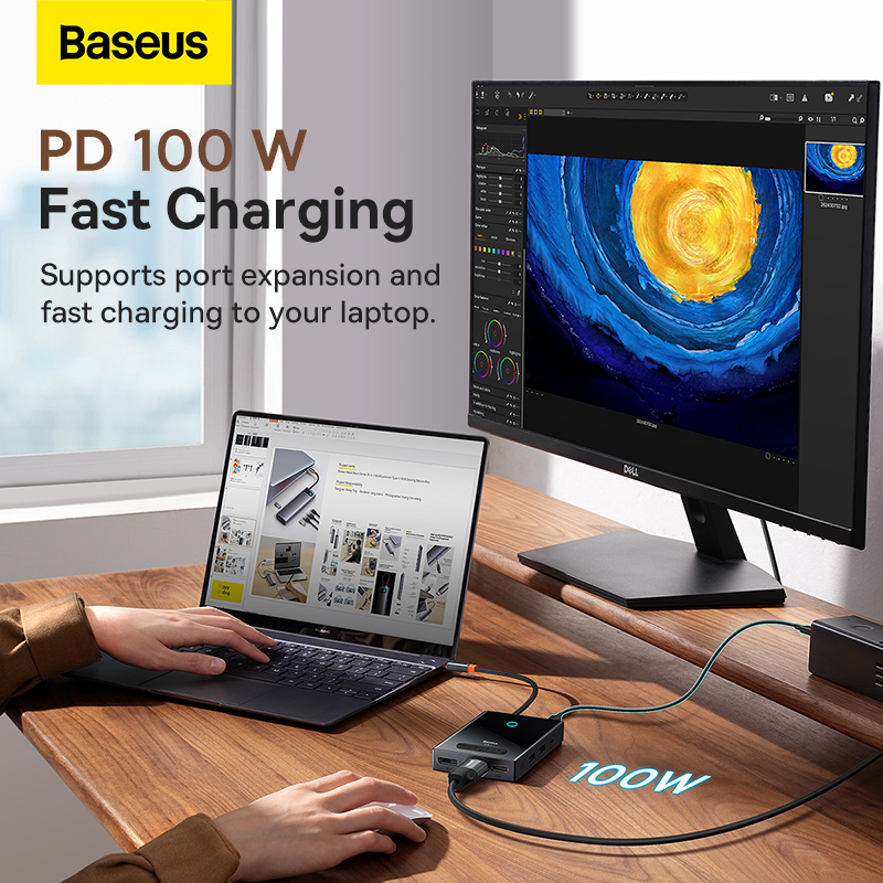Hub Chuyển Đổi Baseus PioneerJoy Type-C | Hỗ Trợ Xuất Hình 4K/8K, Sạc Nhanh PD 100W