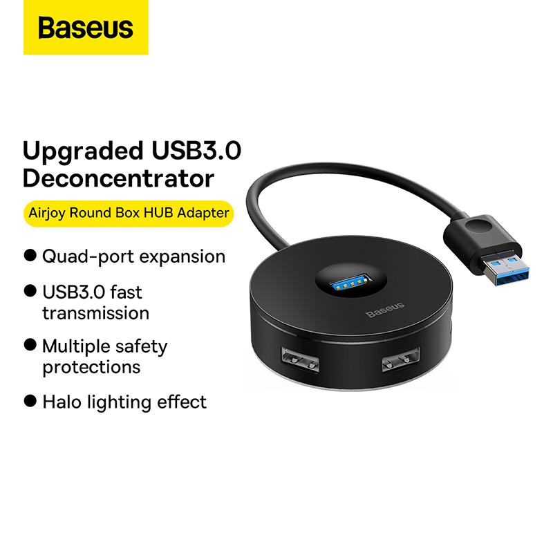 Bộ Chia USB Baseus Airjoy 4 trong 1 Thiết Kế Tròn Nhỏ Gọn, Hỗ Trợ USB 3.0 Tốc Độ Cao