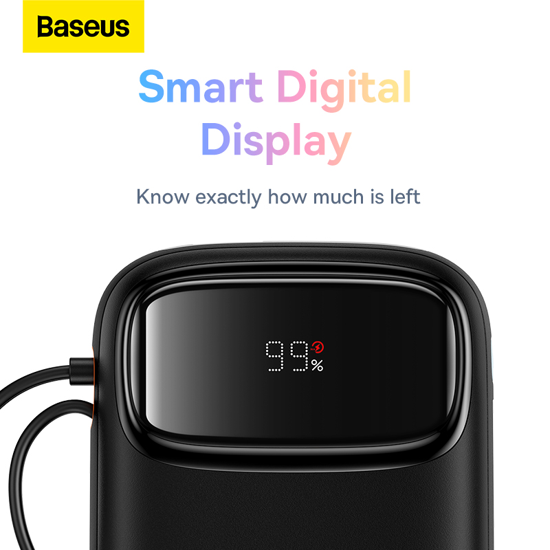 Sạc Dự Phòng Baseus Qpow2 22.5W | Kèm Sẵn 2 Cáp Ln & Type-C, Màn Hình LED, 10.000/20.000mAh