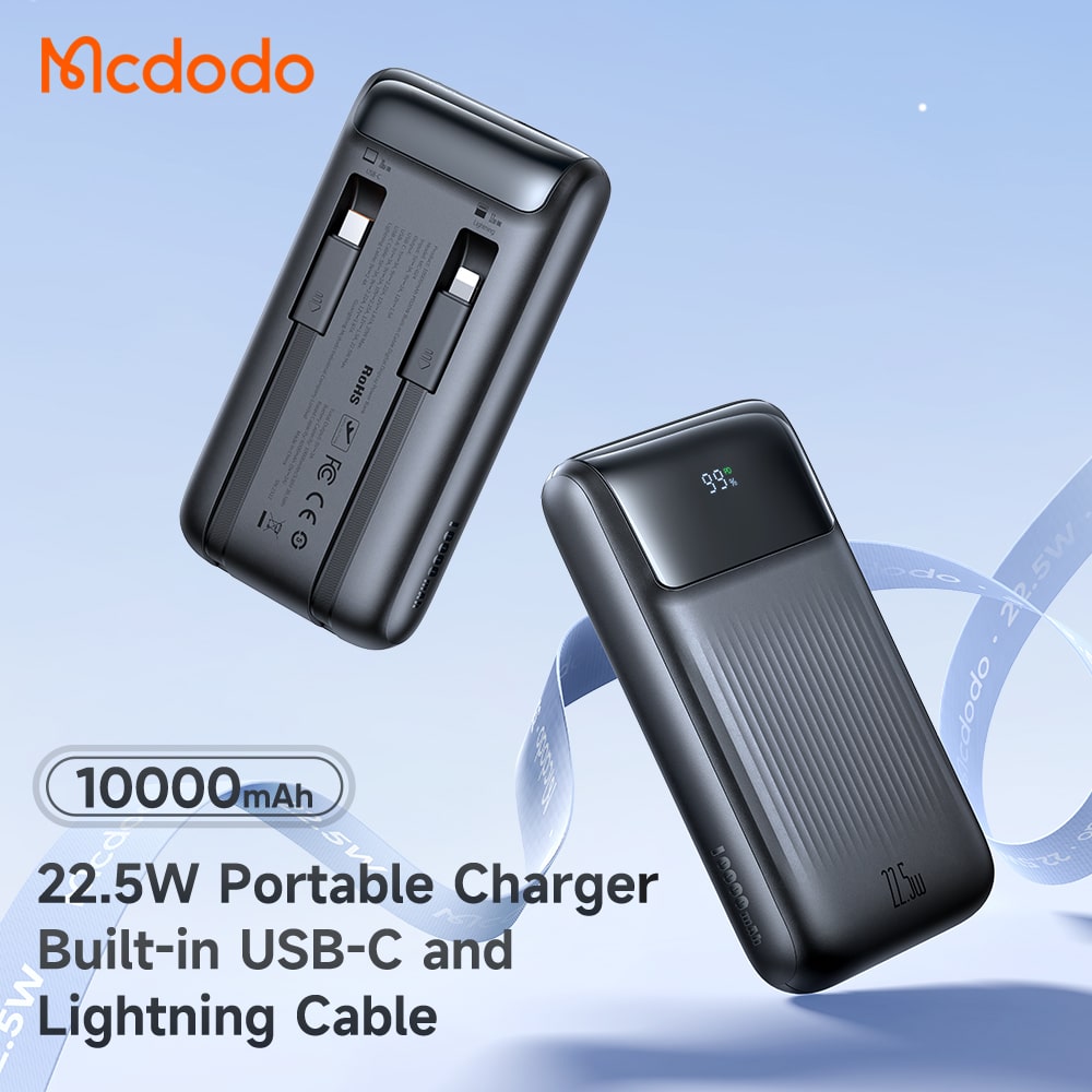 Pin Sạc Dự Phòng Mcdodo 10000mAh | Tích Hợp Sẵn Cáp Type-C & Ln, Màn Hình LED