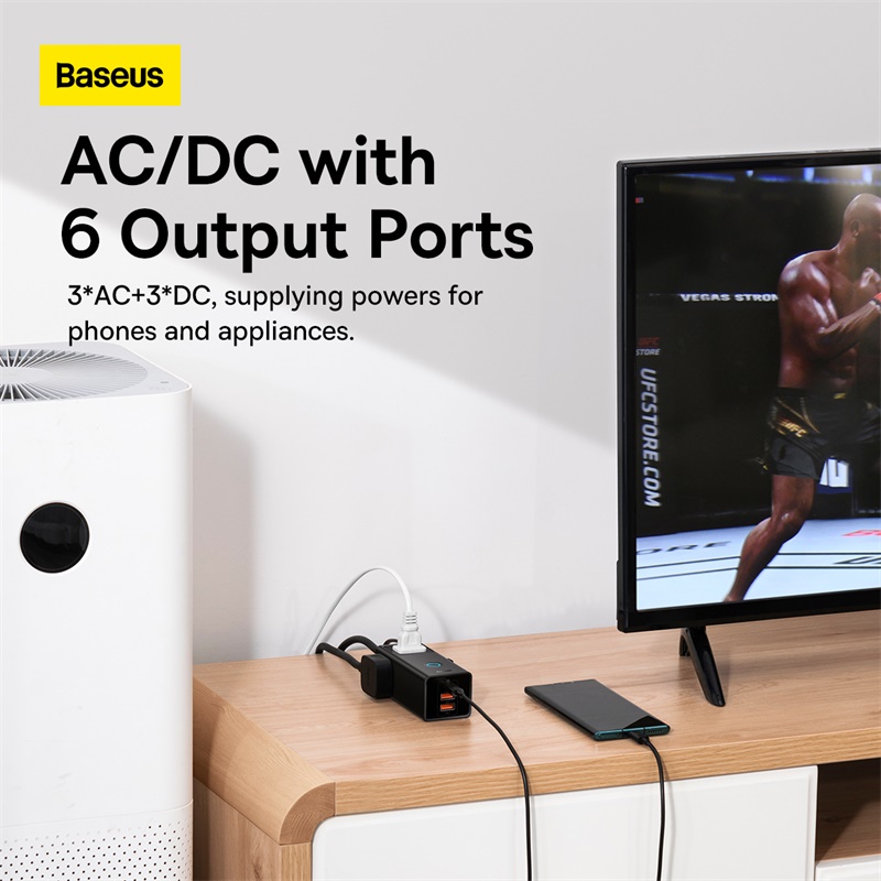 Trạm Sạc GaN Baseus PowerCombo 30W | 3AC + 2USB + Type-C, Công Nghệ GaN5 Hiện Đại