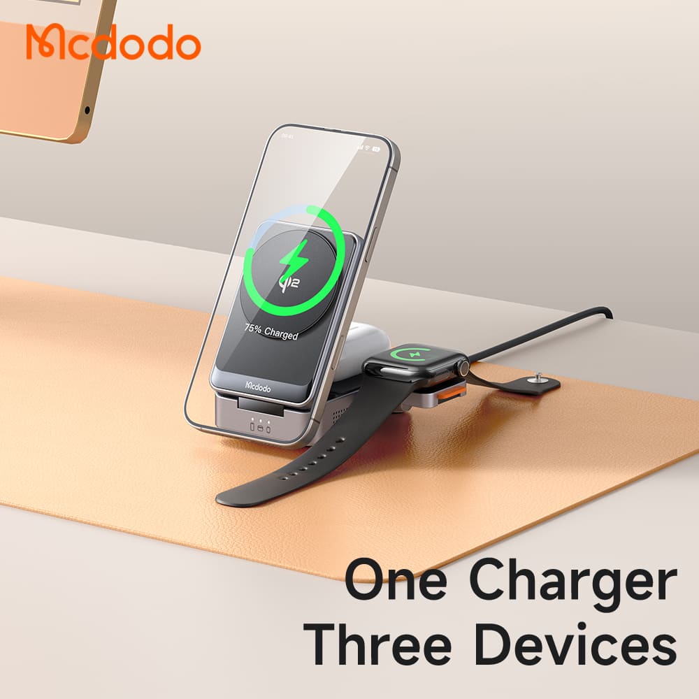 Đế Sạc Không Dây Mcdodo 3 trong 1 | Gập Gọn, Chuẩn Qi2, Sạc Điện Thoại, Đồng Hồ & Tai Nghe