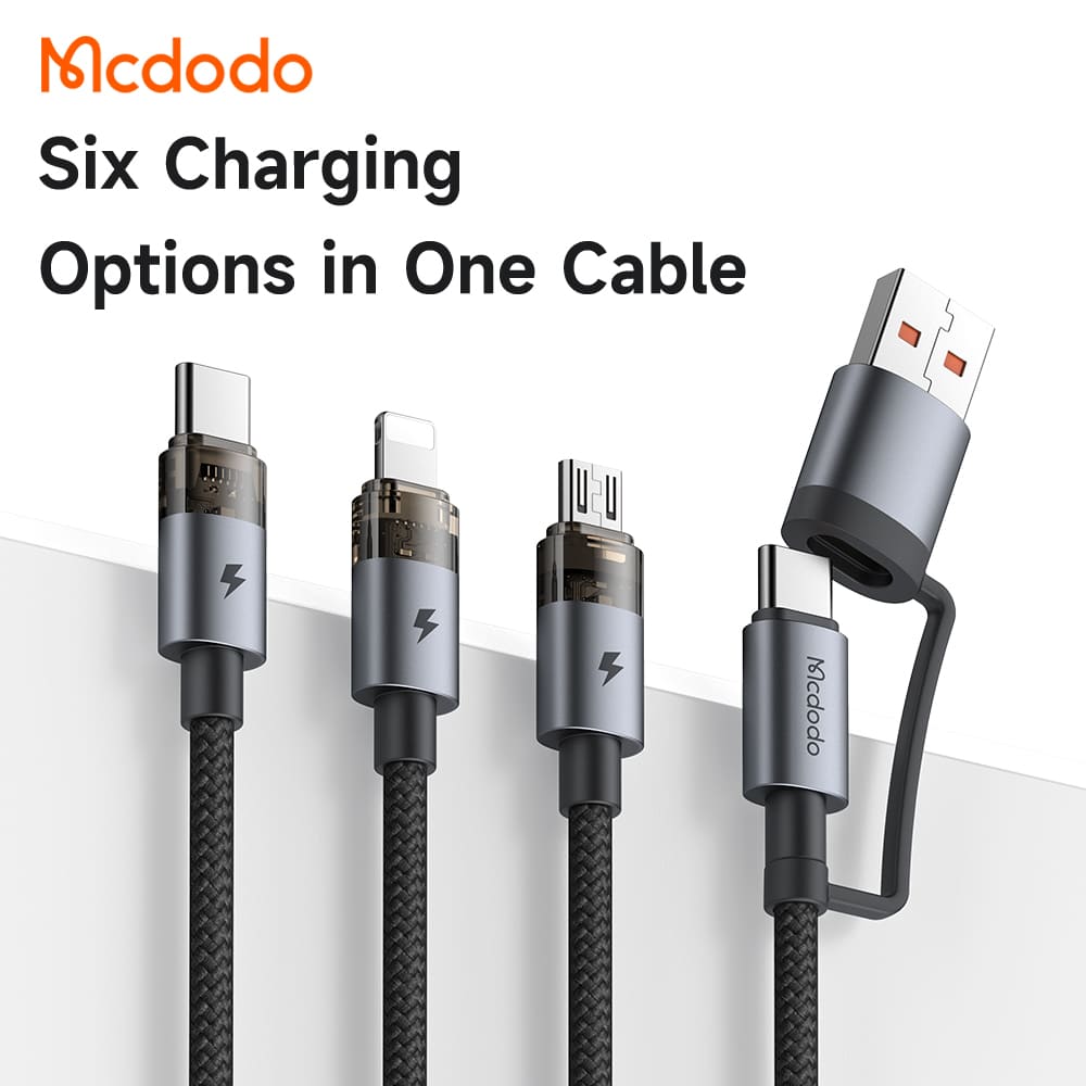 Cáp Sạc Nhanh Mcdodo USB / Type-C to M+L+C 6-in-1 100W Transparent Cable with Charging Light