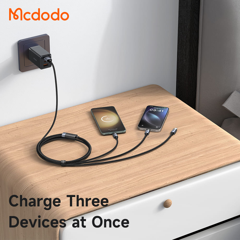 Cáp Sạc Nhanh Mcdodo USB to M+L+C 3-in-1 6A Transparent Cable with Charging Light