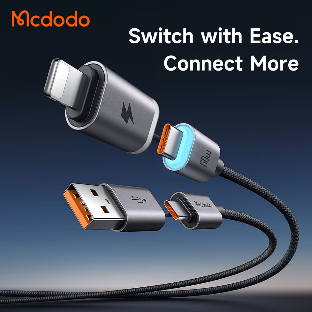 Cáp Sạc Mcdodo Nexus 60W PD | Cáp 4 trong 1 USB/Type-C ra Type-C/Ln, Đầu Hít Nam Châm