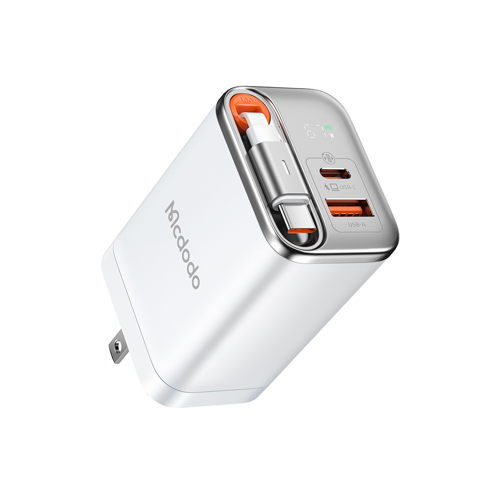 Củ Sạc Mcdodo FreeGo 67W GaN Kèm Cáp Rút | 3 Cổng Sạc Nhanh Laptop & Điện Thoại