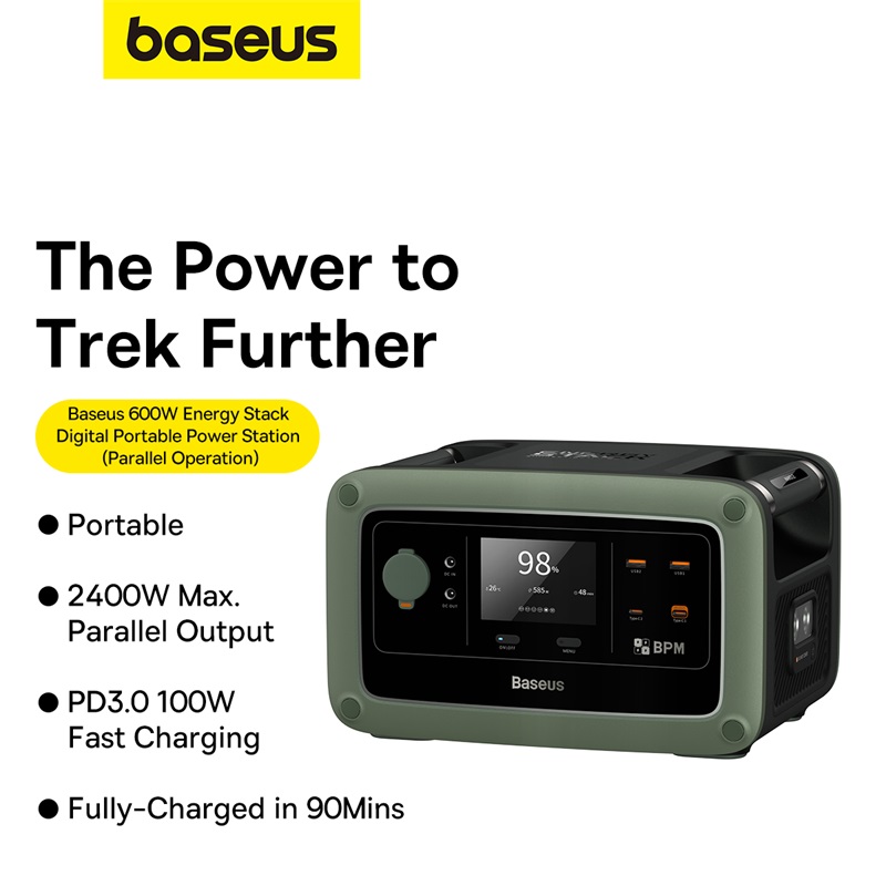 Bộ Sạc Di Động Baseus Energy Stack Digital Portable Power Station (Parallel Operation) 600W (EU 220V) Forest Green