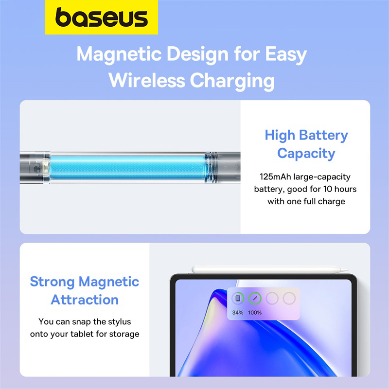 Bút Cảm Ứng Sạc Không Dây OS-Baseus Smooth Writing 2 Series Wireless Charging Stylus, Moon White (Active version with active pen tip)