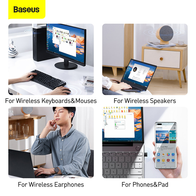 USB Bluetooth Adapter Baseus BA04  | Kết Nối Plug & Play, Hỗ Trợ Kết Nối 7 Thiết Bị Cùng Lúc