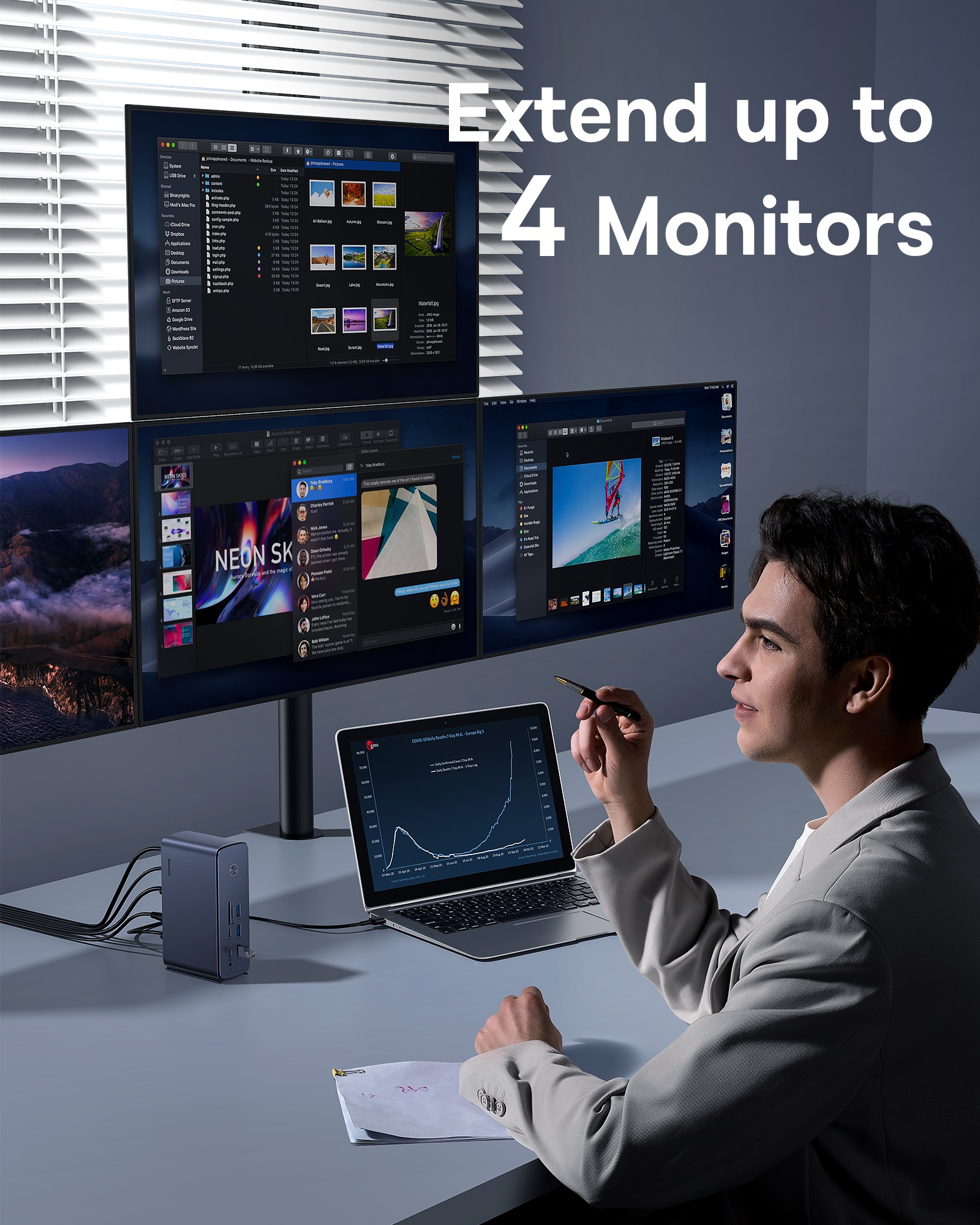 Hub Chuyển Đổi Baseus UnionJoy Pro 17 Cổng | Biến Laptop Thành PC, Xuất 4 Màn Hình, Sạc 130W