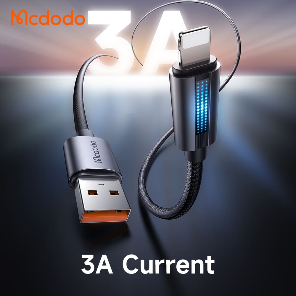 Cáp Sạc Mcdodo USB to Ln 3A | Có Đèn LED "Hơi Thở" Báo Sạc Độc Đáo, Dây Dù, Vỏ Hợp Kim