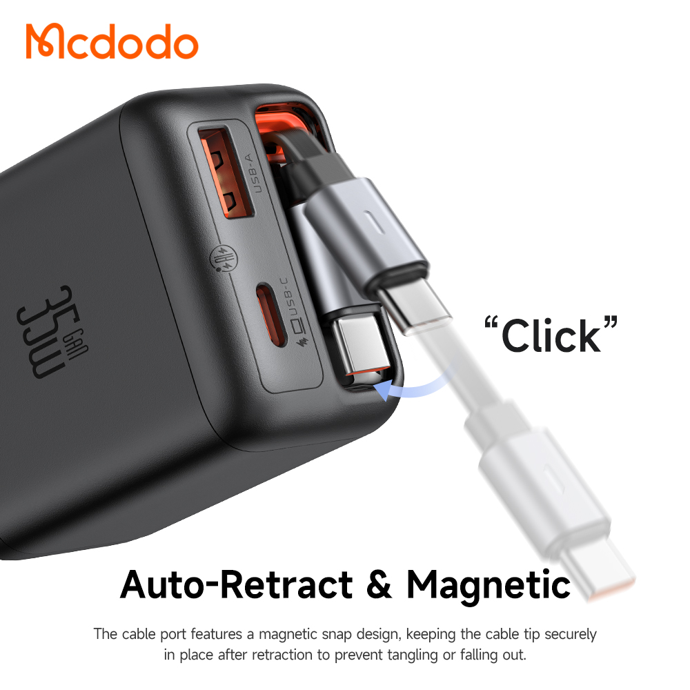 Cốc Sạc Nhanh Mcdodo FreeGo 35W GaN | Tích Hợp Dây Rút Gọn Type-C, Sạc Cùng Lúc 3 Thiết Bị