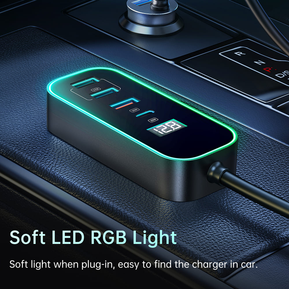 Tẩu Sạc Nhanh Mcdodo 107W | Hub 5 Cổng Cho Ghế Sau, Có LED RGB