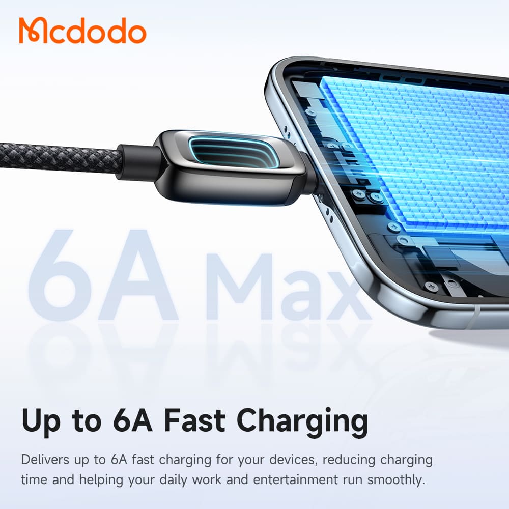Cáp Sạc Mcdodo Vision Sci-Fi USB to Type-C 6A | Hiệu Ứng LED 3D, Đầu Hợp Kim Kẽm