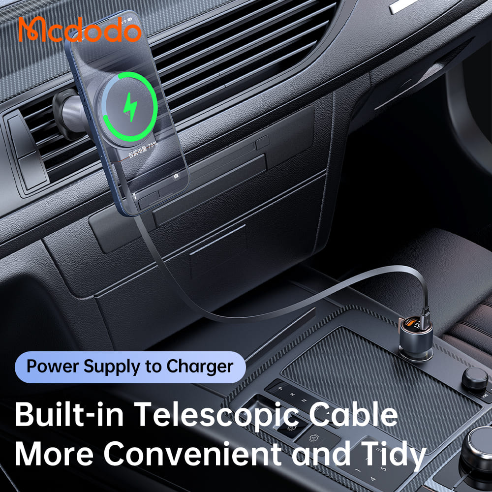 Giá Đỡ Ô Tô Mcdodo MagQ Qi2 Kèm Dây Tự Rút Gọn | Sạc Không Dây 15W, Chứng Nhận Qi2