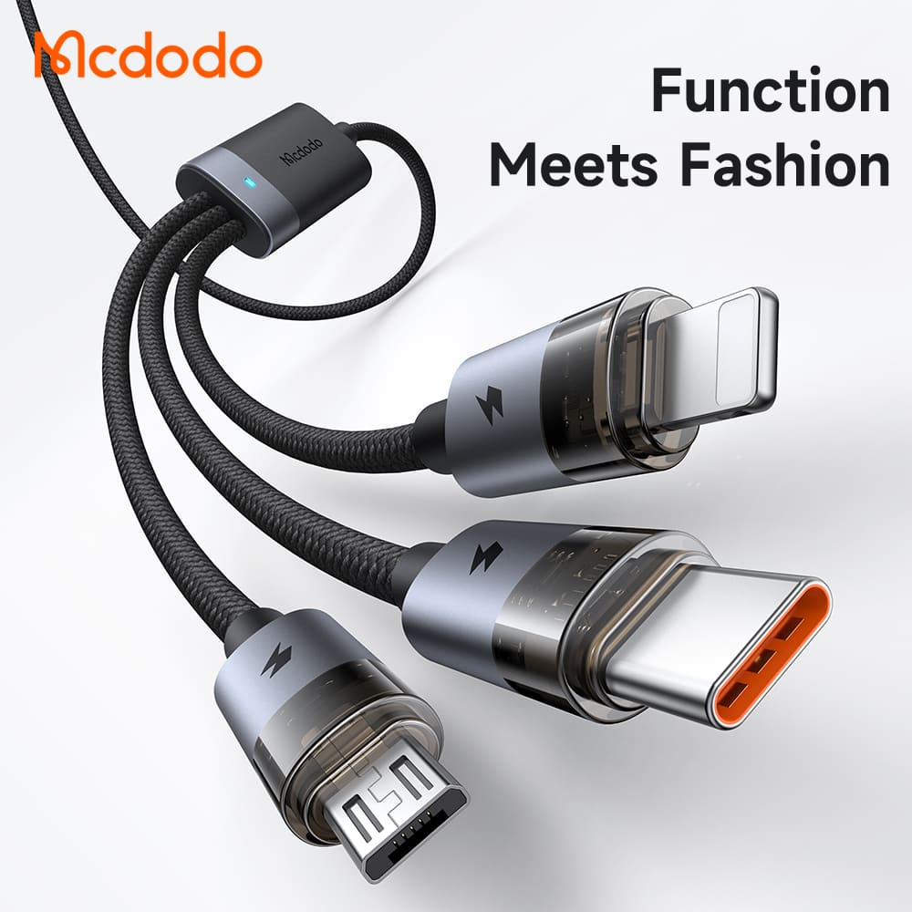 Cáp Sạc Nhanh Mcdodo USB / Type-C to M+L+C 6-in-1 100W Transparent Cable with Charging Light