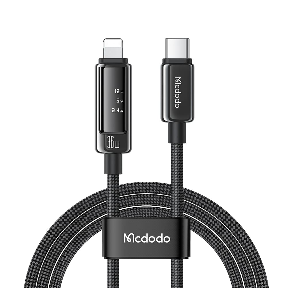 Cáp Sạc Mcdodo Vision Màn Hình OLED | Type-C to Ln 36W, Hợp Kim Kẽm, Dây Dù Bền Bỉ