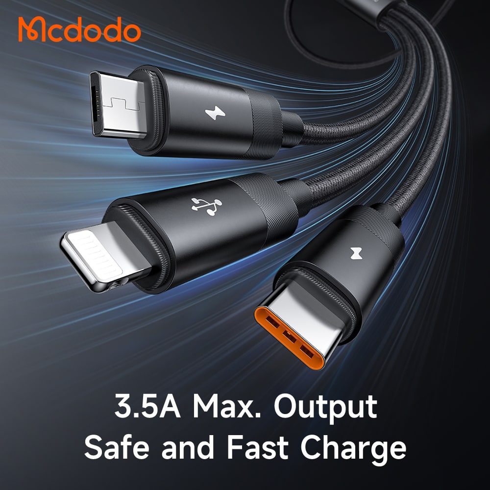 Cáp Sạc Nhanh Mcdodo 3A 3 trong 1 | Cáp USB to M+L+C Tiện Lợi, Chính Hãng