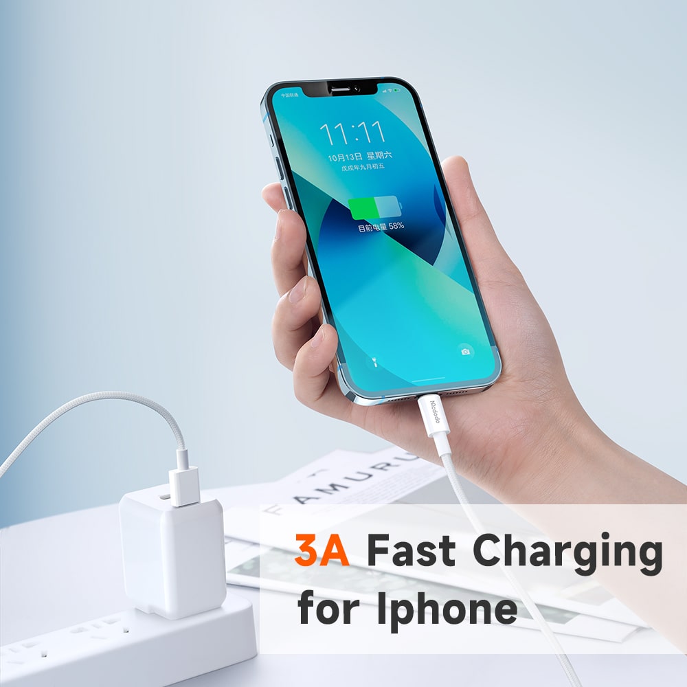 Cáp Sạc Mcdodo 3A USB to Ln | Sạc Nhanh An Toàn, Bện Dù Bền Bỉ, Chính Hãng