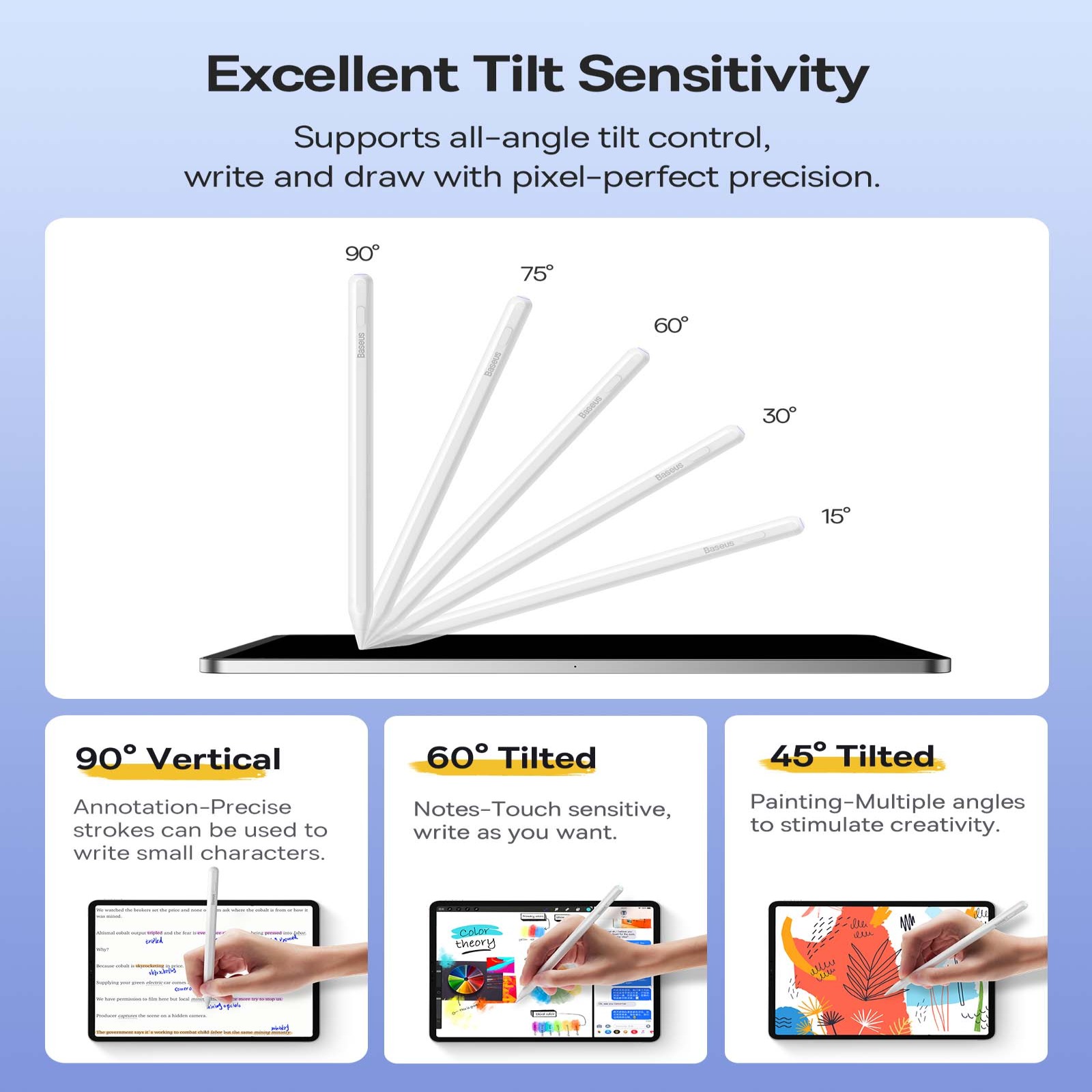 Bút Cảm Ứng Sạc  2 Chế Độ Baseus Smooth Writing 2 Series Dual Charging Stylus, White (Active Version Wireless/Cabled Charging, with Simple Series Data Cable White and active pen tip)