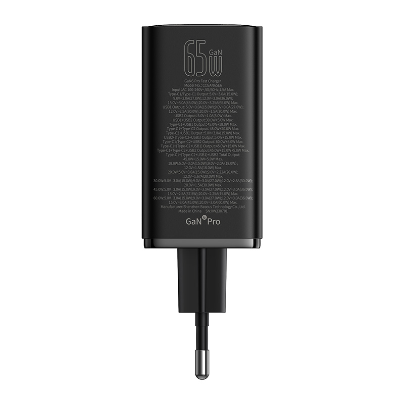 Cốc Sạc Nhanh OS-Baseus GaN6 Pro Fast Charger 2C+2U 65W (Chân cắm tròn, Kèm cáp C to C, 100W, 1m)