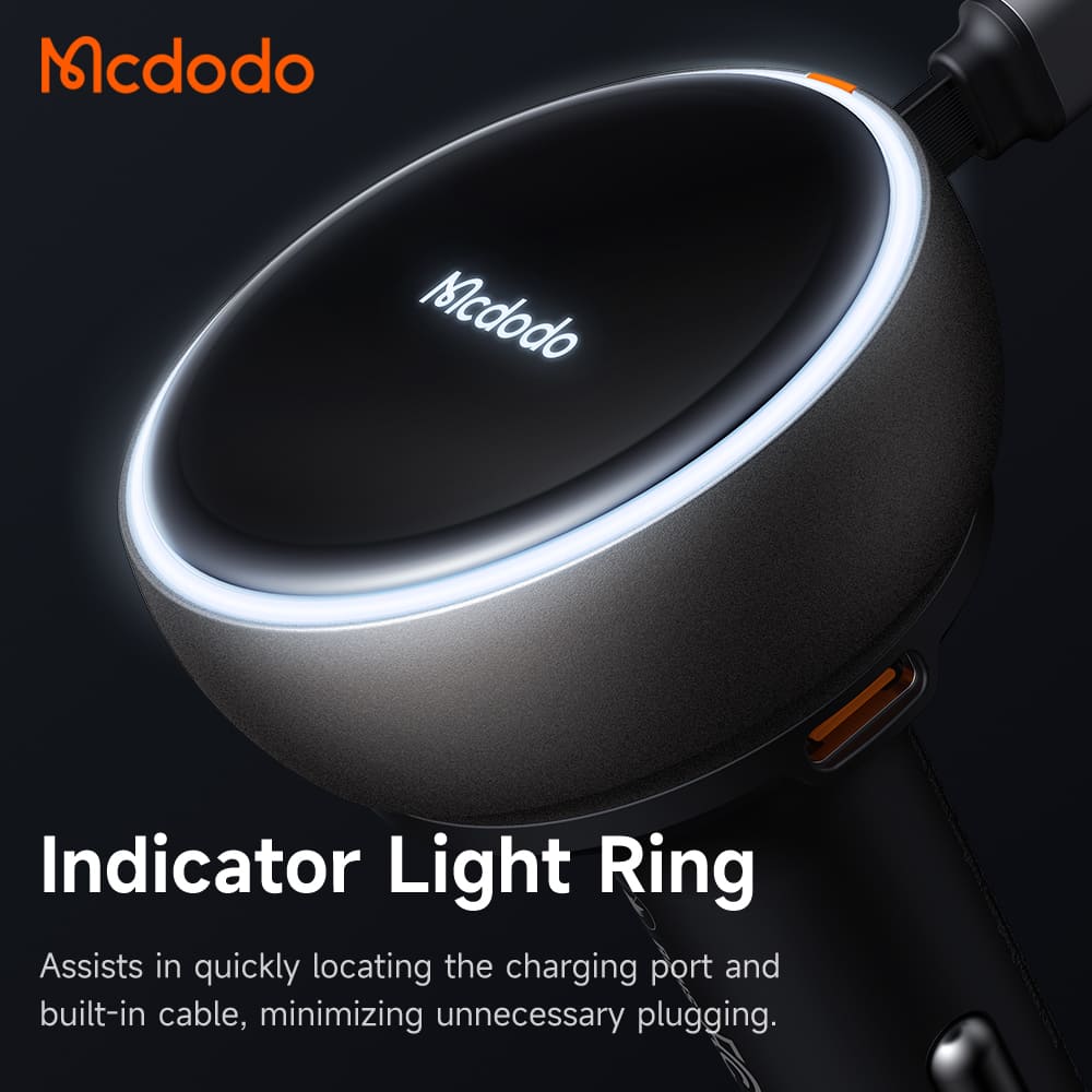 Tẩu Sạc Mcdodo FreeGo 80W Kèm Cáp Rút | 3 Cổng Sạc Gồm Type-C + USB và Cáp Type-C