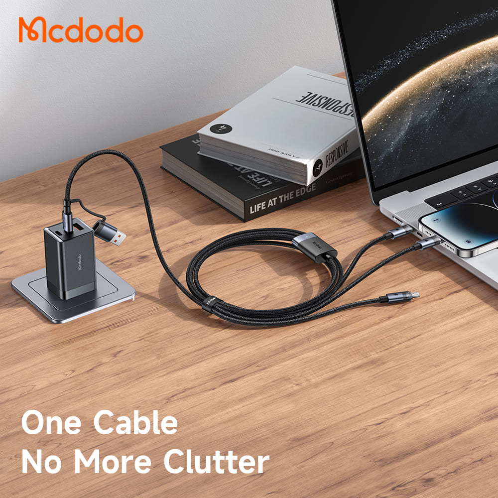 Cáp Sạc Nhanh Mcdodo USB / Type-C to M+L+C 6-in-1 100W Transparent Cable with Charging Light