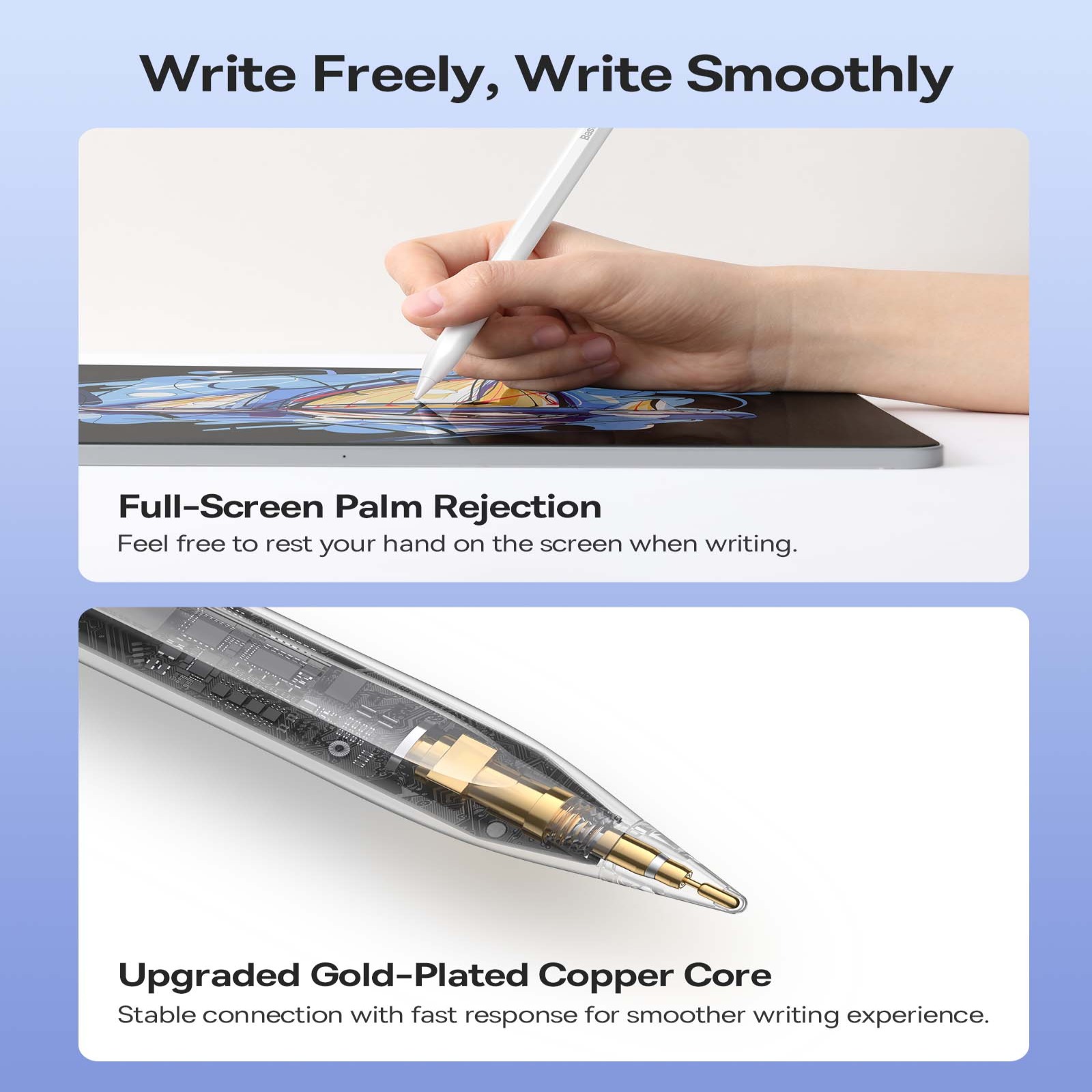 Bút Cảm Ứng Sạc  2 Chế Độ Baseus Smooth Writing 2 Series Dual Charging Stylus, White (Active Version Wireless/Cabled Charging, with Simple Series Data Cable White and active pen tip)