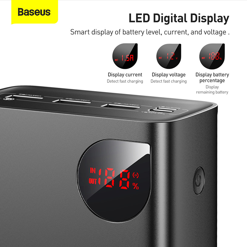 Sạc Dự Phòng OS-Baseus Adaman Digital Display Fast Charge Power Bank 40000mAh 22.5W Black (Kèm cáp USB to C 30cm)