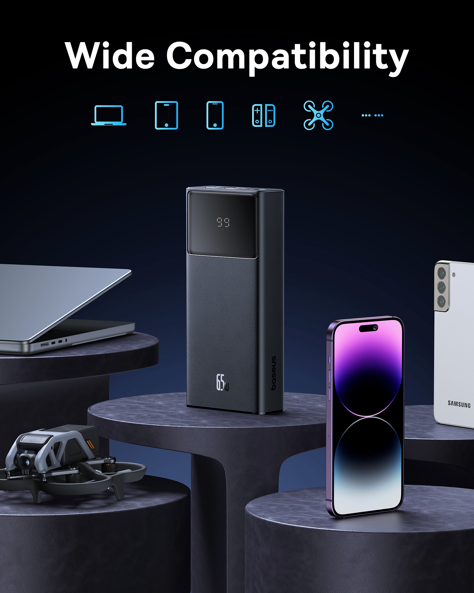 Pin Sạc Dự Phòng Baseus Star-Lord 65W, 20000mAh, Màn Hình LED, Sạc Nhanh Laptop & Điện Thoại