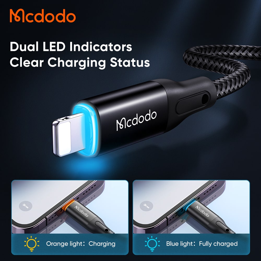Cáp Sạc Tự Ngắt Mcdodo USB to Ln 3A | Bảo Vệ Pin, Tự Sạc Lại, Có Đèn LED Báo Sạc